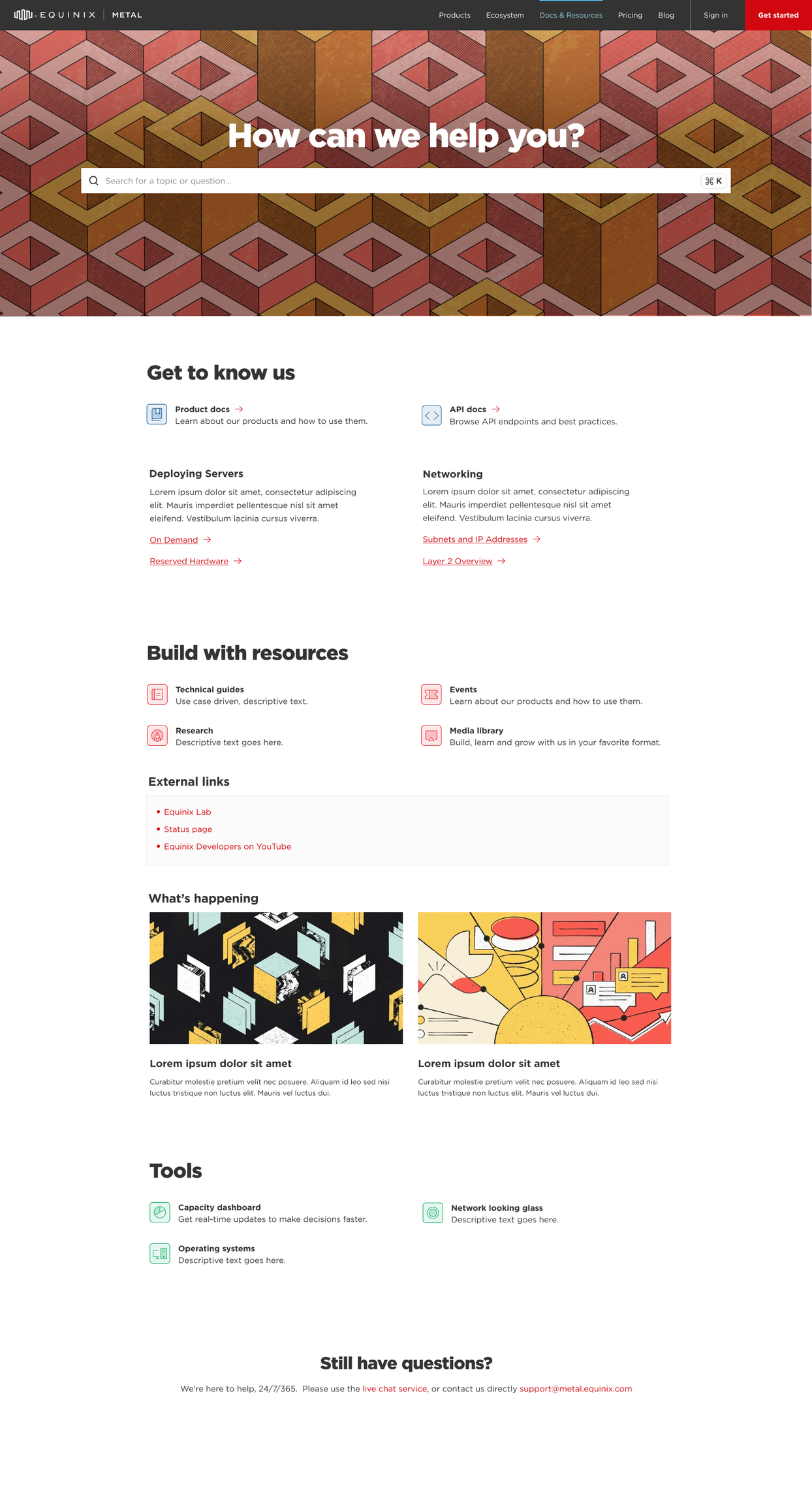 Equinix Metal Developer Hub landing page