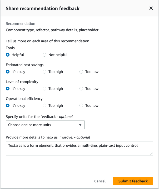Recommendation feedback form