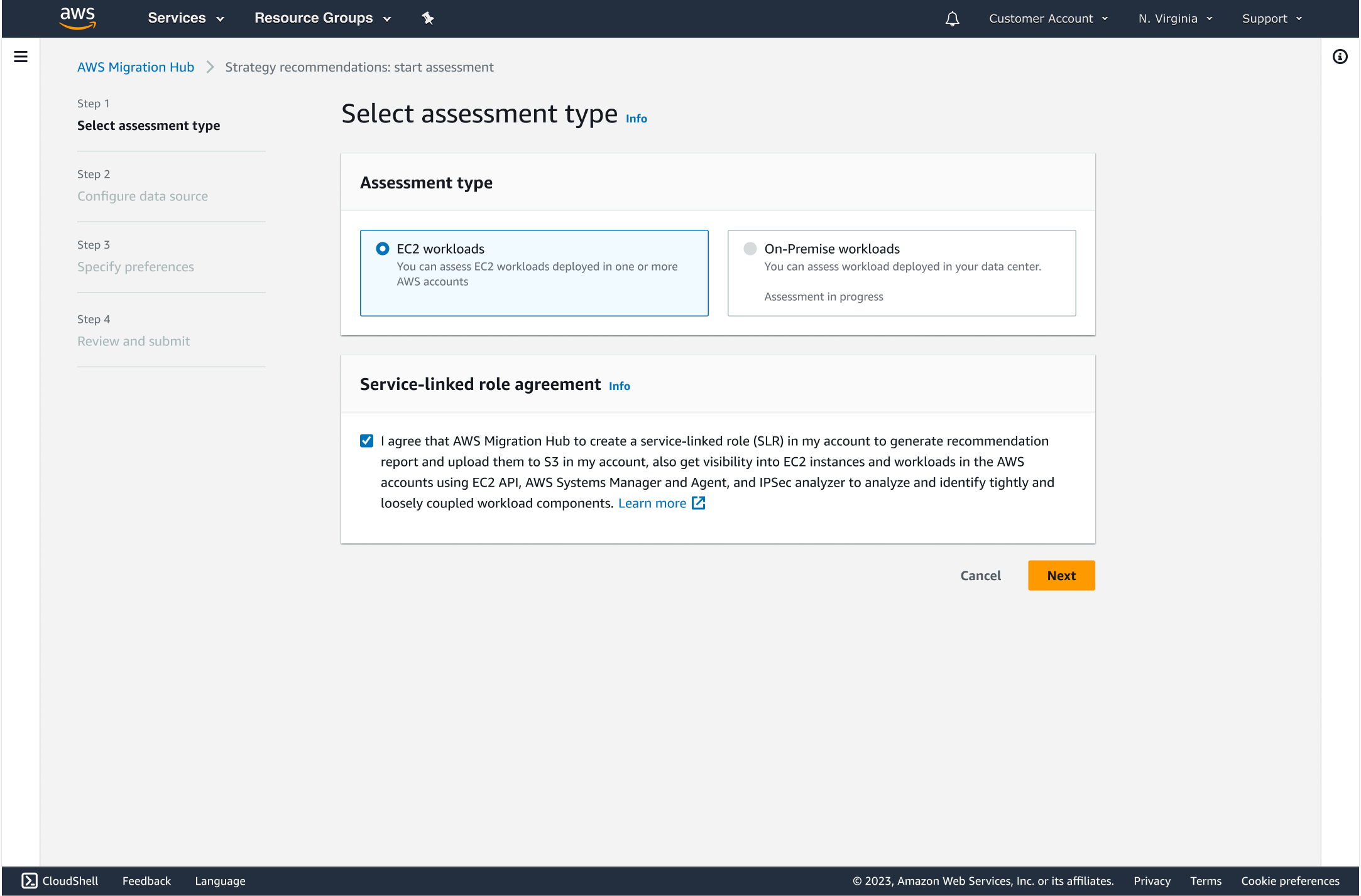EC2 assessment type selection