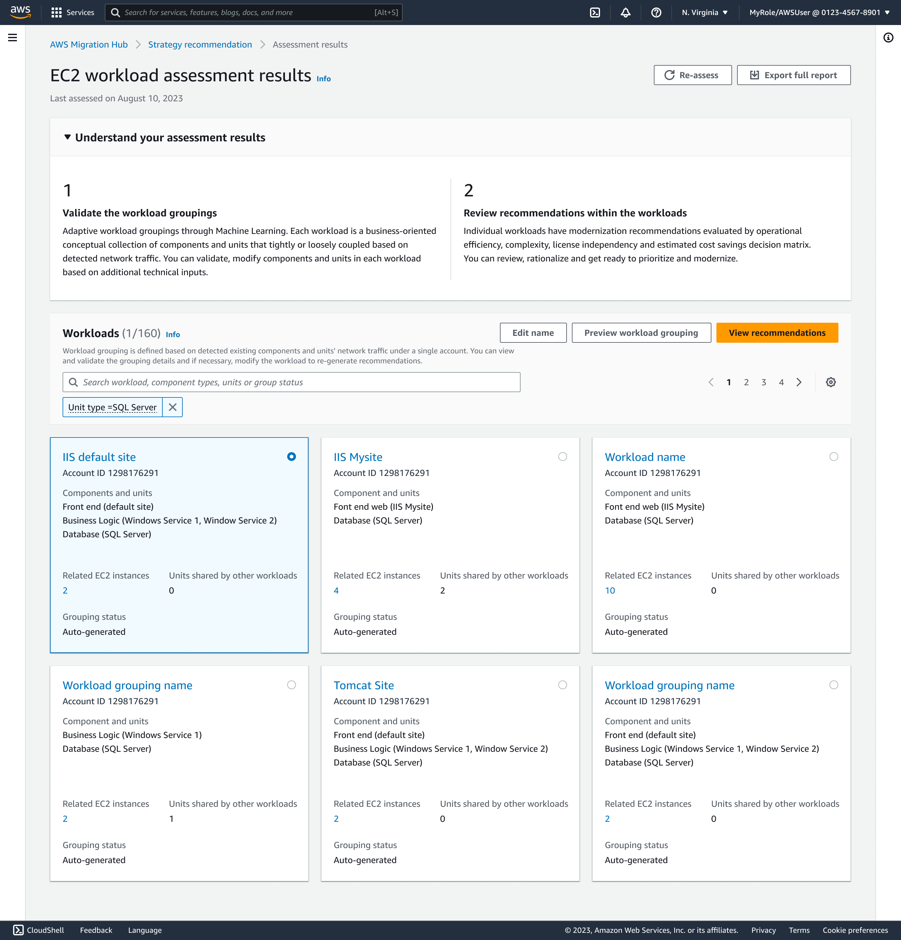 EC2 assessment workload cards